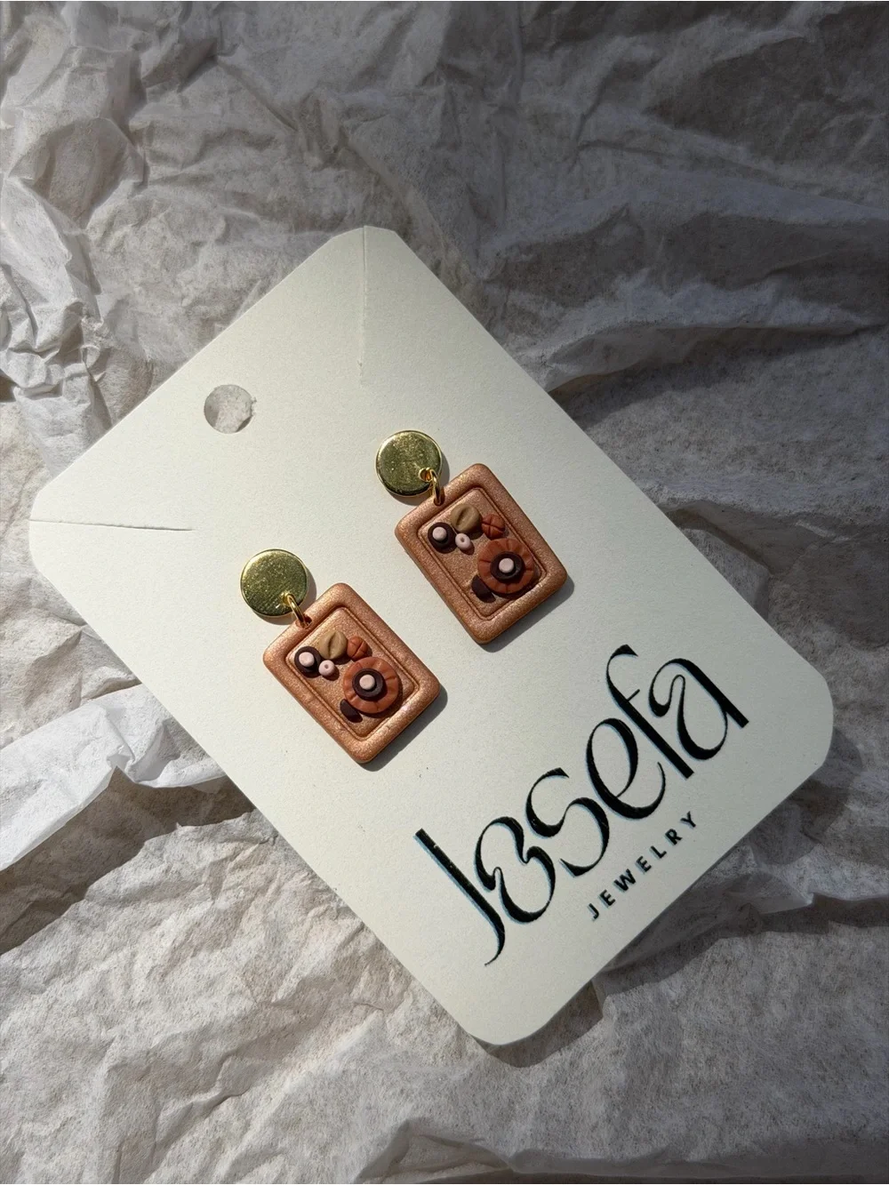 Josefa Gold & Copper Rectangular Drop Earrings — Copper Brown Accents